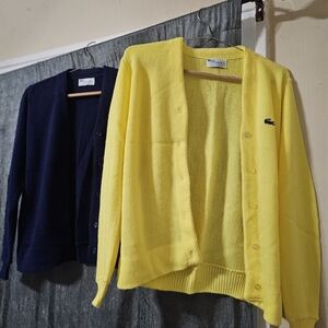 Two Vintage Lacoste Haymaker Sweater Cardigans Yellow Navy